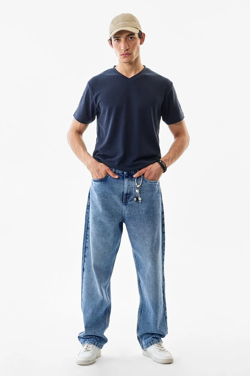 سنيتش تي شيرت بياقة على شكل حرف  بقصة عادية مطاطية